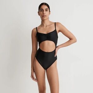 Madewell Cinched Cutout One-Piece Swimsuit MEDIUM TRUE BLACK NWT Blake Lively